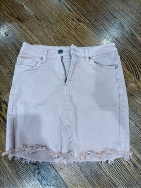 Wishlist Blush Pink Frayed Hem Denim Skirt